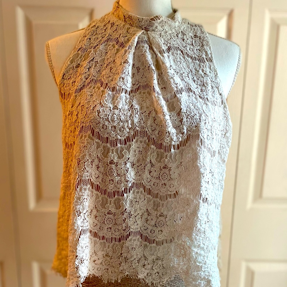 fire los Angeles* white lace button back dress shirt: Size Large